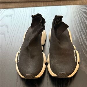 Balenciaga Black and Cream Sock-Style Runner Sneakers AS IS CONDITION